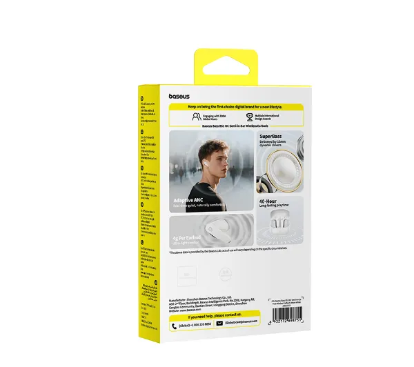 Baseus Bass BS1 NC Douszne Bluetooth 6.0 Biały