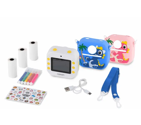 Raven EAPB001 2 nakładki smycz 3 rolki papieru termicznego flamastry naklejki 6w1 - aparat selfie drukowanie video gry
