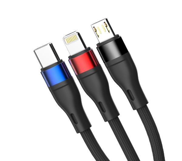 3mk Hyper Cable N-SERIES 3w1 A to C/Lightning/Micro 1,2m 9V/2A 18W Czarny