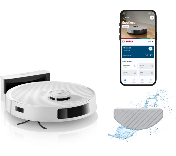 Roboty sprzątające - Bosch Spotless Advanced BCRC2W Funkcja mopowania Tworzenie mapy pomieszczenia 75dB