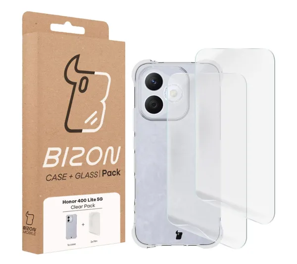 Bizon elastyczne etui Salpa + 2x szkło hartowane Clear Pack do Honor 400 Lite 5G