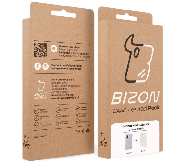 Bizon elastyczne etui Salpa + 2x szkło hartowane Clear Pack do Honor 400 Lite 5G