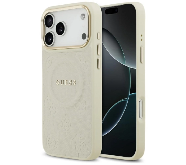Guess Peony Hot Stamp MagSafe do iPhone 17 Pro Max Beżowy