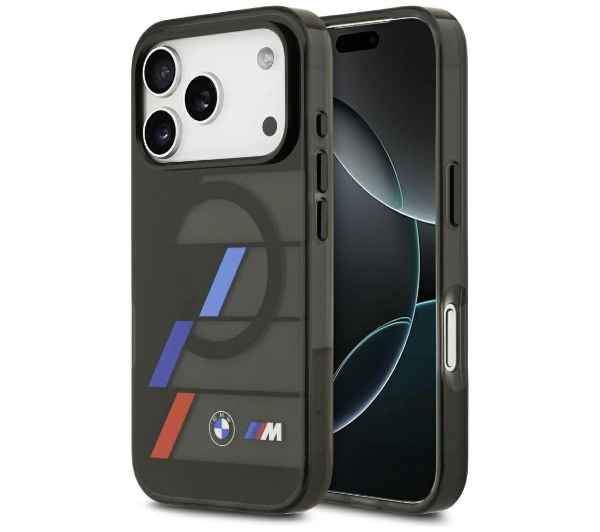 Etui BMW M IML Metal Buttons Tricolor Lines MagSafe do Apple iPhone 17 Pro Czarny
