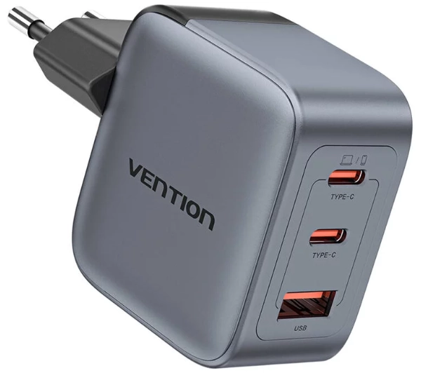 Vention GaN 2xUSB-C USB-A 70W Szary
