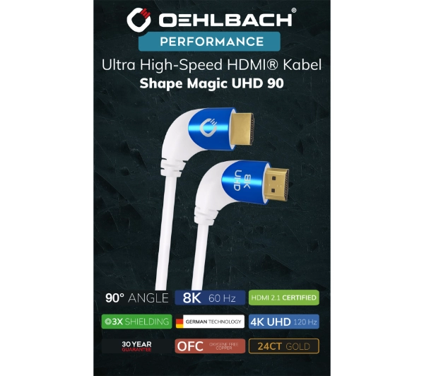 Oehlbach Shape Magic UHD 90 Wtyk kątowy 3m Biały