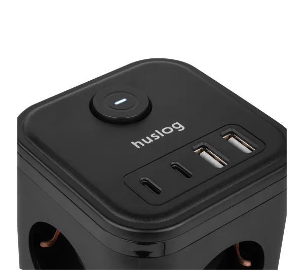 Huslog HUS1050 POWERCUBE 3 gniazda Czarny