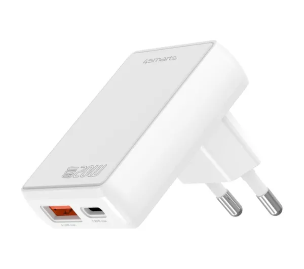 4smarts Ładowarka sieciowa FlatPlug Duos 20W USB-C + USB-A Biała