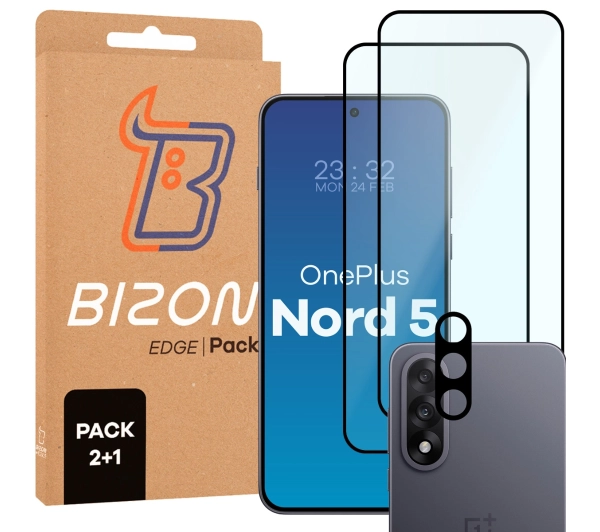 Bizon 2x Szkło + szybka na aparat Edge Pack do OnePlus Nord 5