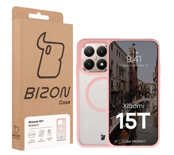 Bizon MatteO do Xiaomi 15T Półprzezroczyste z różową ramką