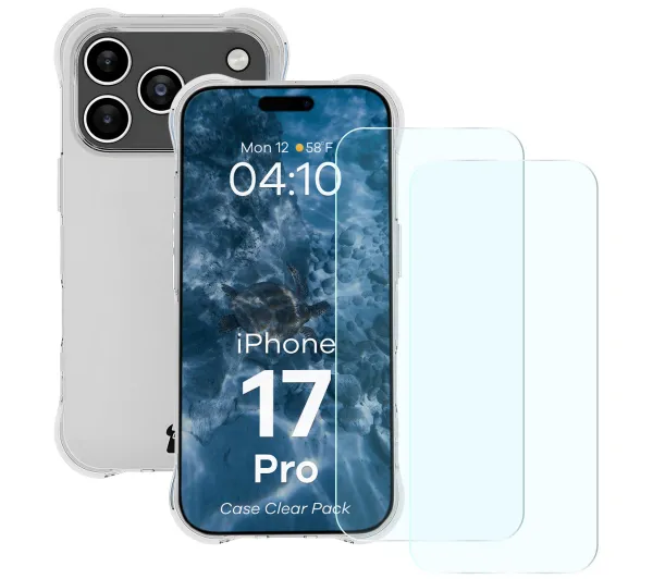 Bizon elastyczne etui + 2x szkło hartowane Clear Pack do iPhone 17 Pro