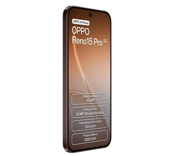 OPPO Reno15 Pro 5G 12/512GB 6,32" 120Hz 200Mpix Brązowy - Kup na Raty - RRSO 0%