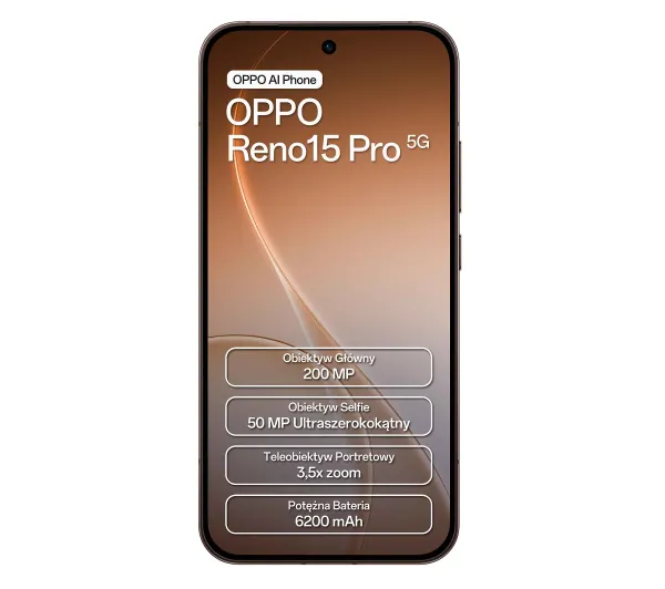 OPPO Reno15 Pro 5G 12/512GB 6,32" 120Hz 200Mpix Brązowy - Kup na Raty - RRSO 0%