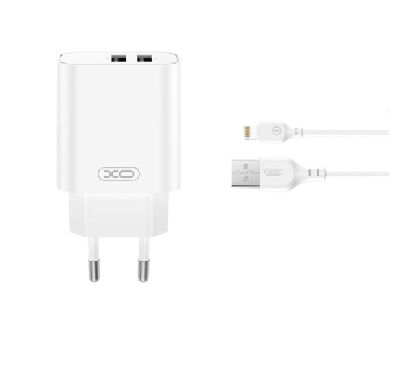 XO ładowarka sieciowa CE34 2x USB 2,4A biała + kabel Lightning