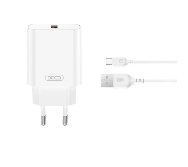 XO CE33 USB-A 18W Biały + Kabel microUSB