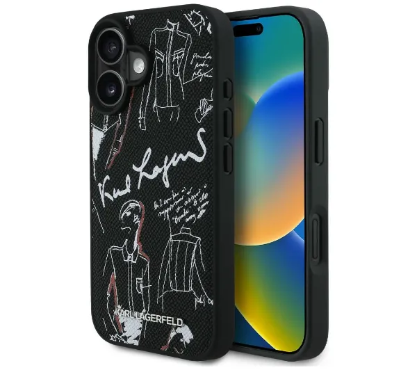 Karl Lagerfeld Grained Pattern & Logo MagSafe do iPhone 16 Czarny