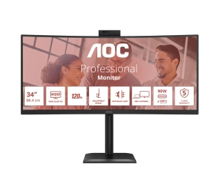 AOC CU34E4CW z kamerą internetową Windows Hello 34" UWQHD VA 120Hz 4ms Zakrzywiony