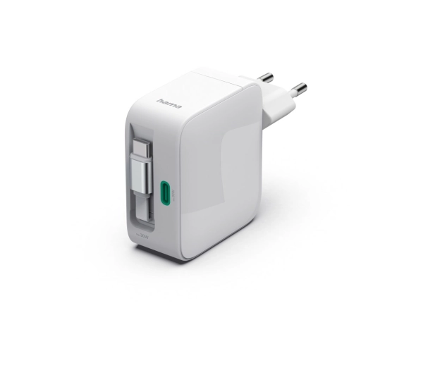 Hama 201956 GaN 2x USB-C 30W Zwijany Kabel Biały