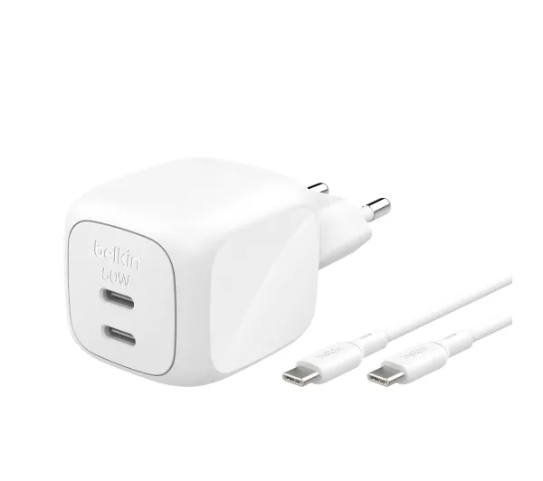 Belkin WCH019KQ1MWH-B6 BoostCharge Pro 2x USB-C 50W Biały + kabel USB-C 1m