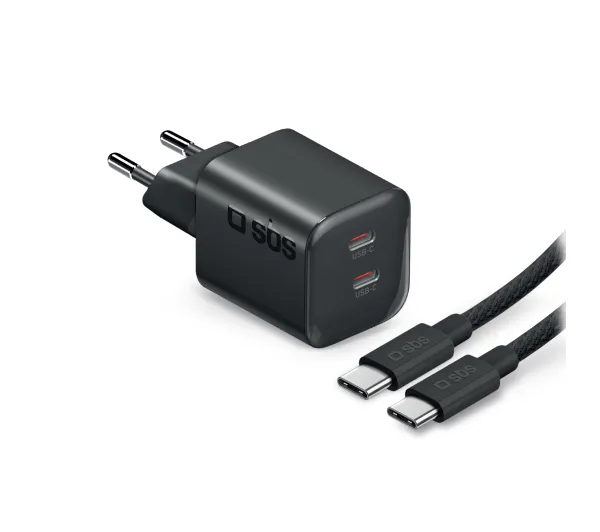 SBS 41209 GaN PD 2x USB-C 100W Czarny + Kabel 2m USB-C