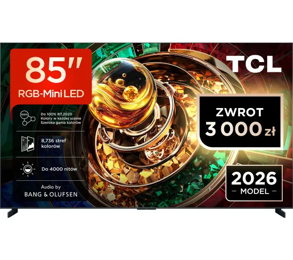 TCL 85RM9L 85" RGB-Mini LED 4K 144Hz Google TV Funkcje AI Dolby Vision Dolby Atmos Bang & Olufsen HDMI 2.1 DVB-T2