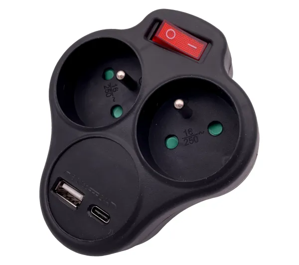 Düwi Rozgałęźnik 2 x 2P+Z USB STAY biały