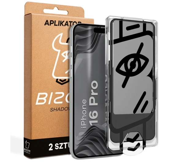 Bizon prywatyzujące z ramką montażową Glass Aplikator Shadow do iPhone 16 Pro 2 zestawy
