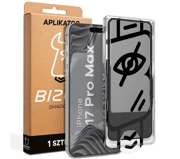 Bizon prywatyzujące z ramką montażową Glass Aplikator Shadow do iPhone 17 Pro Max 1 zestaw