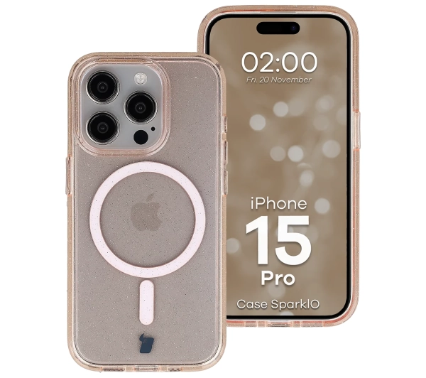 Bizon Case SparklO do iPhone 15 Pro Przezroczysto-Jasnopomarańczowe Z Brokatem