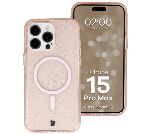 Bizon Case SparklO do iPhone 15 Pro Max Przezroczysto-Jasnopomarańczowe Z Brokatem