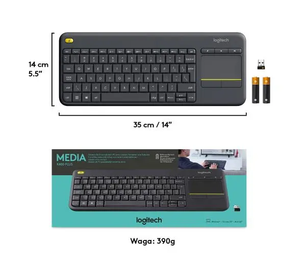 Logitech Wireless Touch Keyboard K400 Plus  Szary