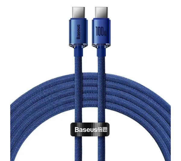 Baseus USB-C do USB-C Crystal 100W 2m Niebieski
