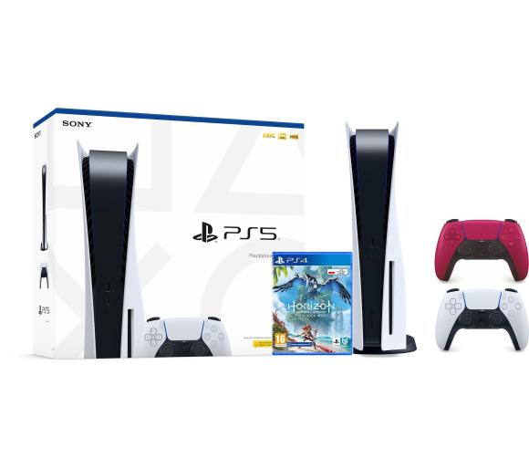 konsola PS5 Sony PlayStation 5 (PS5) + Horizon Forbidden West + dodatkowy pad (czerwony)