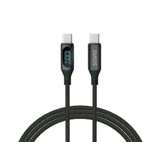 Savio CL-174 USB-C-USB-C 100W 1M + wyświetlacz cyfrowy Czarny