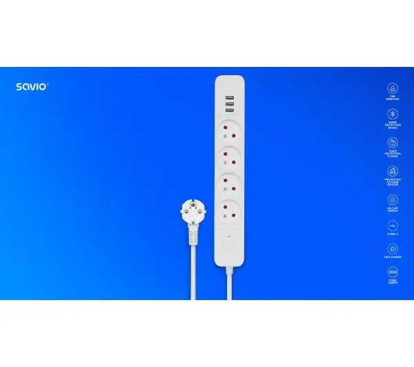 Savio LZ-12 4 gniazda 1,5m Biały