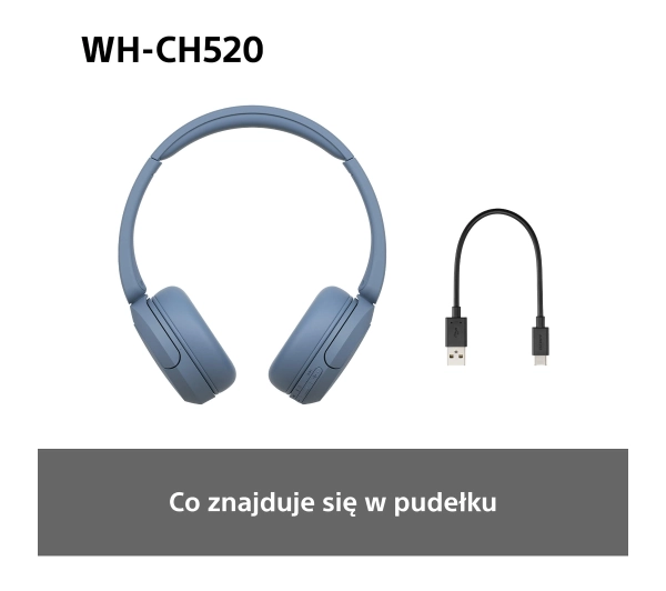 Sony WH-CH520 Nauszne Bluetooth 5.2 Niebieski - ⚡ BESTSELLERY ⚡