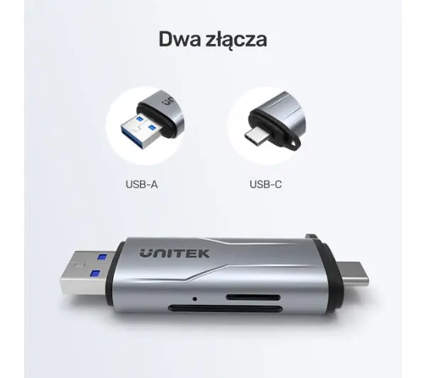 Unitek SD/microSD USB-A 5Gbps/USB-C Szary