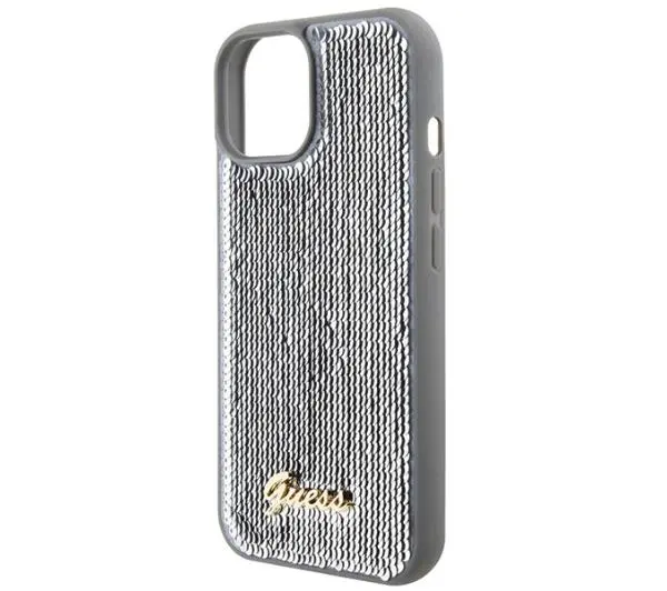 Guess Sequin Script Metal GUHCP15SPSFDGSS do iPhone 15 Srebrny