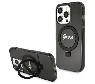 Guess Ring Stand Script Glitter MagSafe GUHMP14XHRSGSK do iPhone 14 Pro Max Czarny