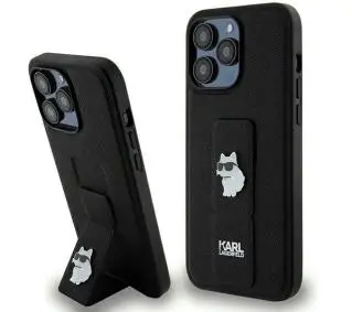 Karl Lagerfeld Gripstand Saffiano Choupette Pins KLHCP13LGSACHPK do iPhone 13 Pro/13 Czarny