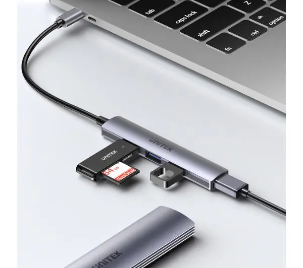 Unitek H1208B USB-C 1xUSB-A 5 Gbps, 3xUSB-A 2.0 Szary