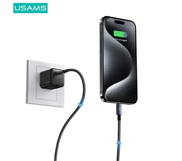 USAMS USB-C do Lightning 30W 0,25m Fast Charging Stalowy