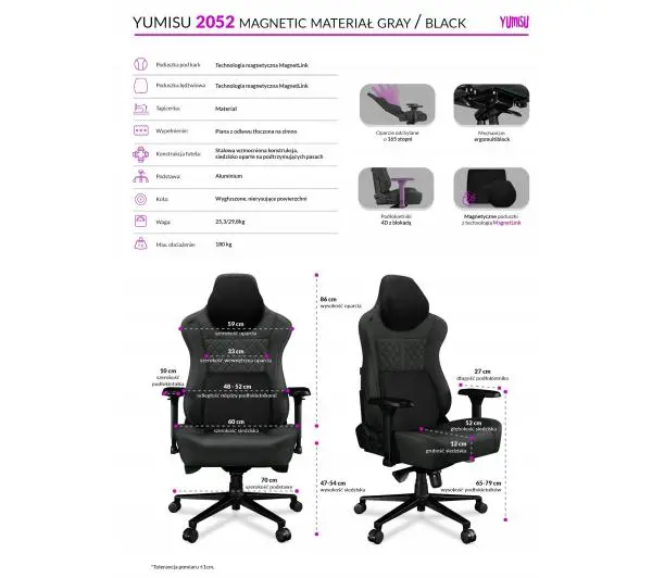 Yumisu 2052 Magnetic Materiał Biurowy do 180kg Tkanina Szaro-czarny - Kup na Raty - RRSO 0%