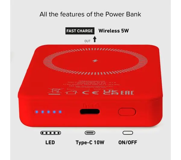 SBS TEBB5000MAG1CR 5000mAh Magsafe 10W Czerwony