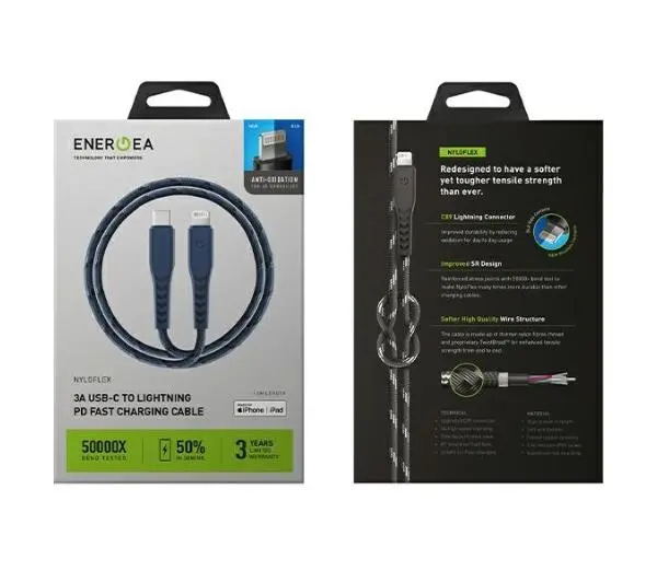 Energea Nyloflex USB-C do Lightning C94 MFI 1,5m Niebieski