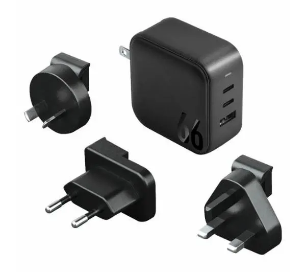 Energea 1xUSB+2xUSB-C PD-PPS-QC 3.0 66W 2C1A US+EU Travelite GAN66 Czarny