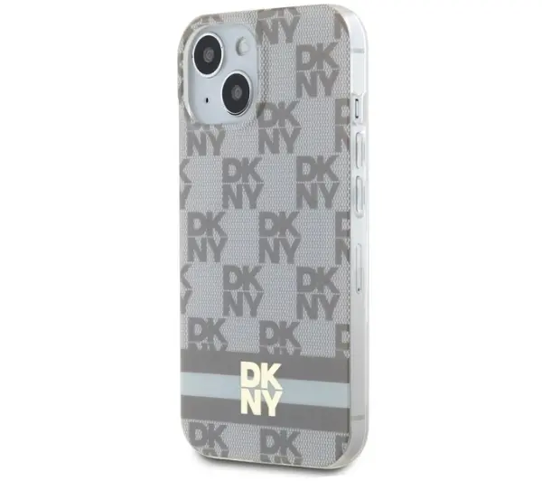DKNY IML Checkered Mono Pattern & Printed Stripes MagSafe do iPhone 14 Beżowy