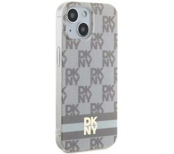 DKNY IML Checkered Mono Pattern & Printed Stripes MagSafe do iPhone 14 Beżowy