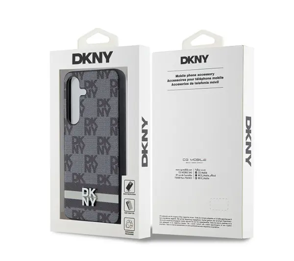 DKNY Leather Checkered Mono Pattern & Printed Stripes do Samsung Galaxy S24 Czarny