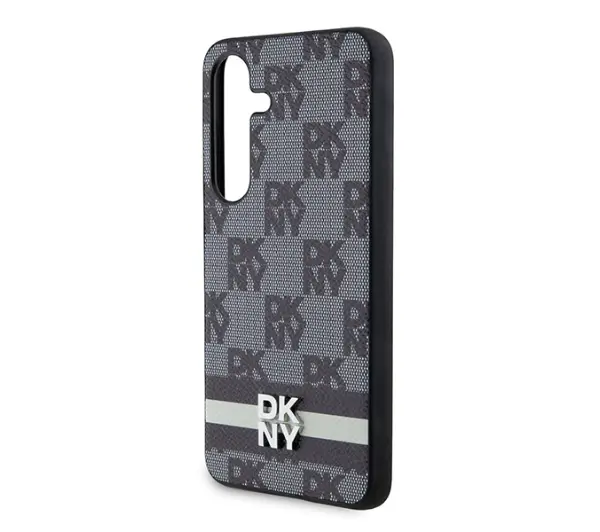 DKNY Leather Checkered Mono Pattern & Printed Stripes do Samsung Galaxy S24 Czarny